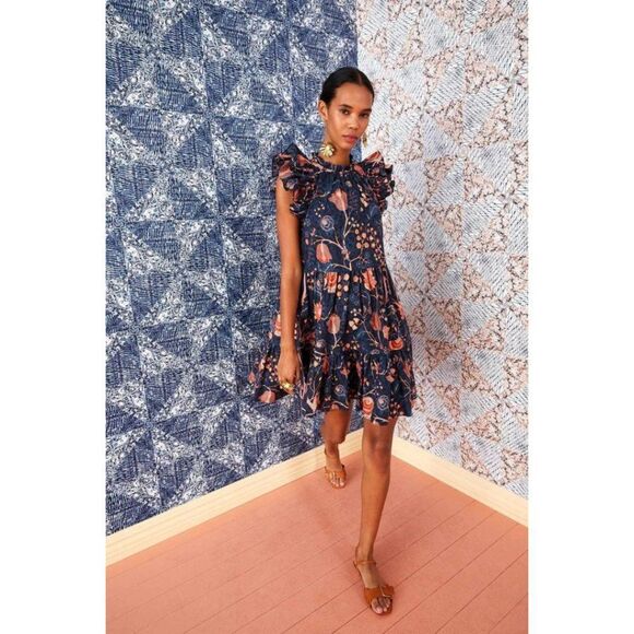 Ulla Johnson Navy and Orange Mini Dress - Picture 1 of 11